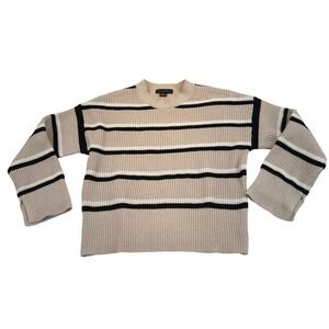 Sanctuary Womens Small Striped Ribbed Chunky Knit Pullover Sweater Beige Black